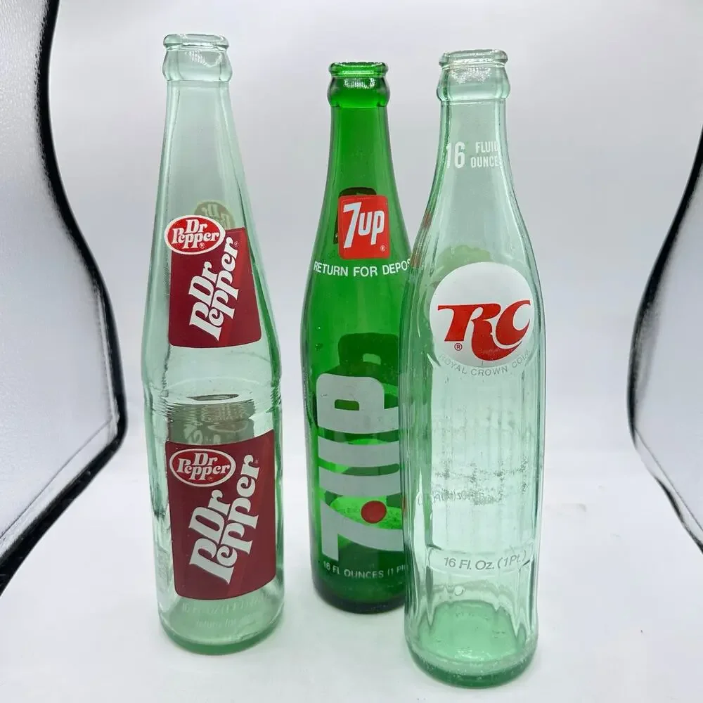 X3 VINTAGE 1970S POP TOP GLASS BOTTLES 7-Up Dr Pepper RC Cola - Picture 3 of 3